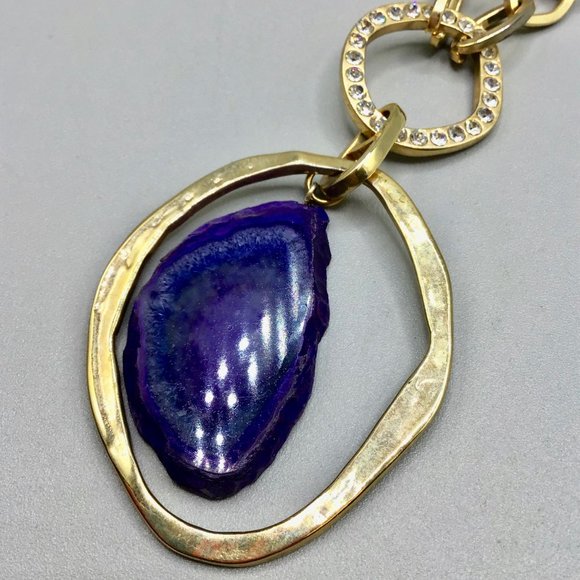 Tori Spelling 80s Necklace Gold Tone Chain Purple Stone Slab Removable Pendant - Picture 7 of 16
